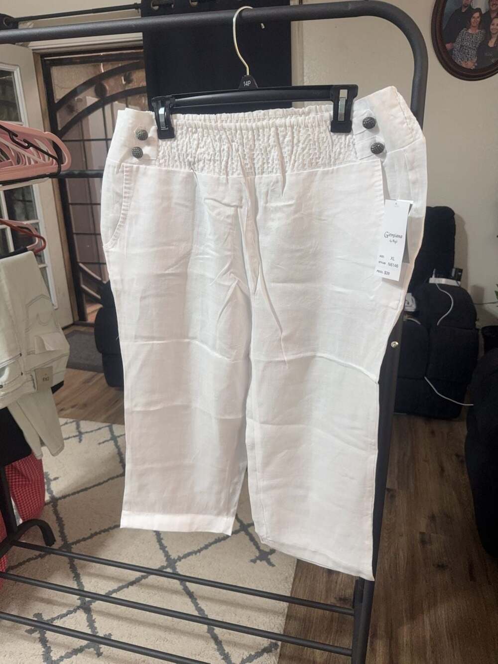 Giorgiana by Naji White Linen Blend Pull-On Capri Pants Size XL